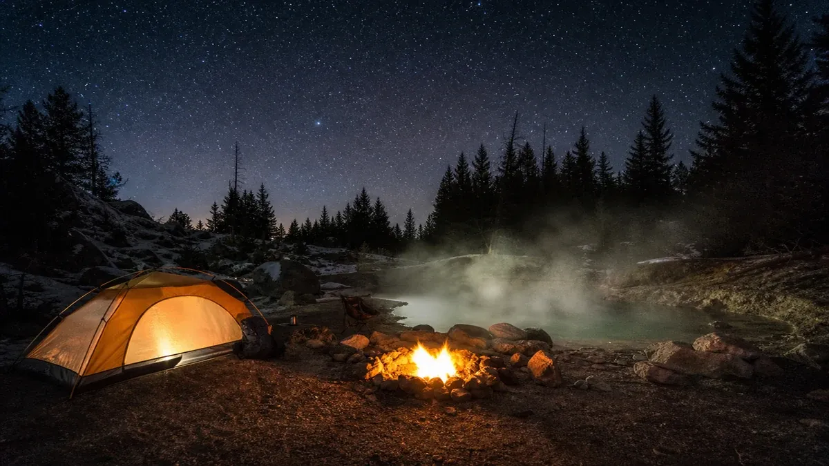 Camping illustrated geothermal landscape